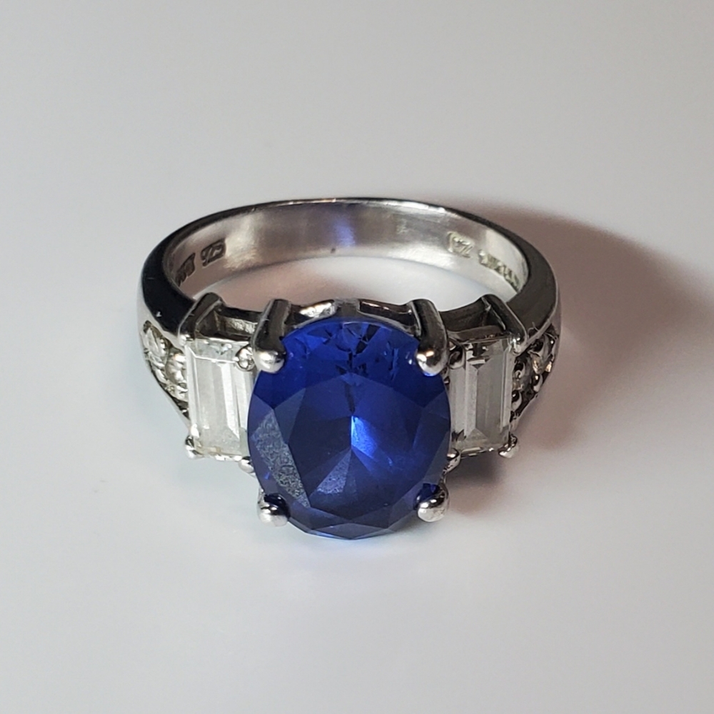 Cst Deep Blue & White Cubic Zirconia Sterling Silver Ring Size 7